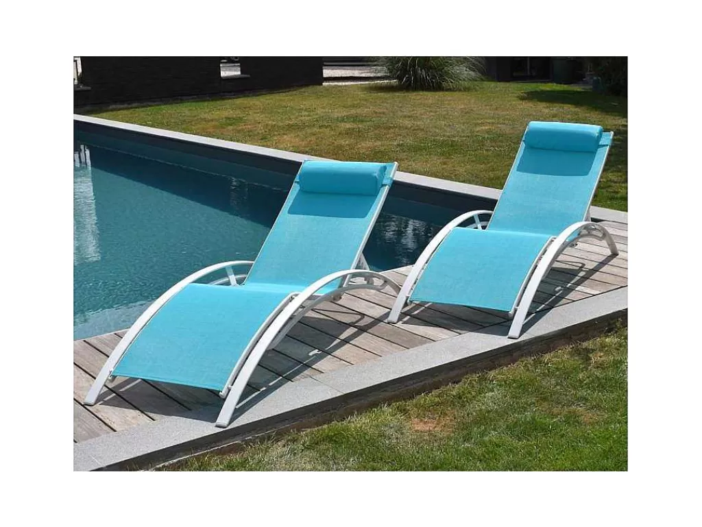 Espreguiçadeira*Happy Garden Conjunto De 2 Cadeiras De Conves Galapagos Azul Têxtileno - Aluminio Branco