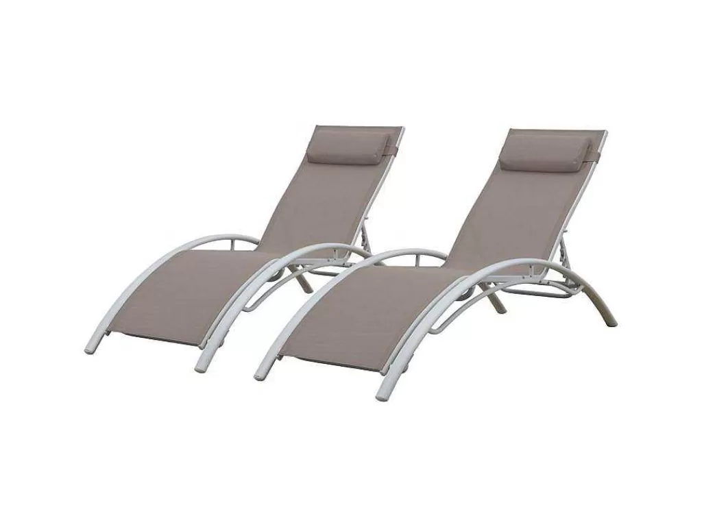 Espreguiçadeira*Happy Garden Conjunto De 2 Cadeiras De Conves Galapagos Em Aluminio Taupe Têxtilene - Aluminio Branco
