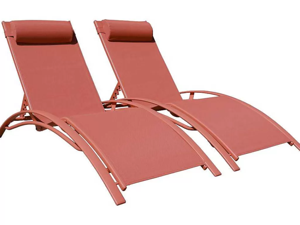 Espreguiçadeira*Happy Garden Conjunto De 2 Cadeiras De Conves Galapagos Em Terracota Têxtilene - Terracota De Aluminio