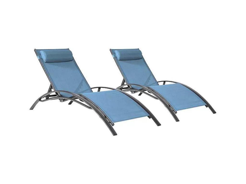 Espreguiçadeira*Happy Garden Conjunto De 2 Cadeiras De Conves Galapagos Em Têxtil Cinzento-Azul - Aluminio Cinzento Antracite