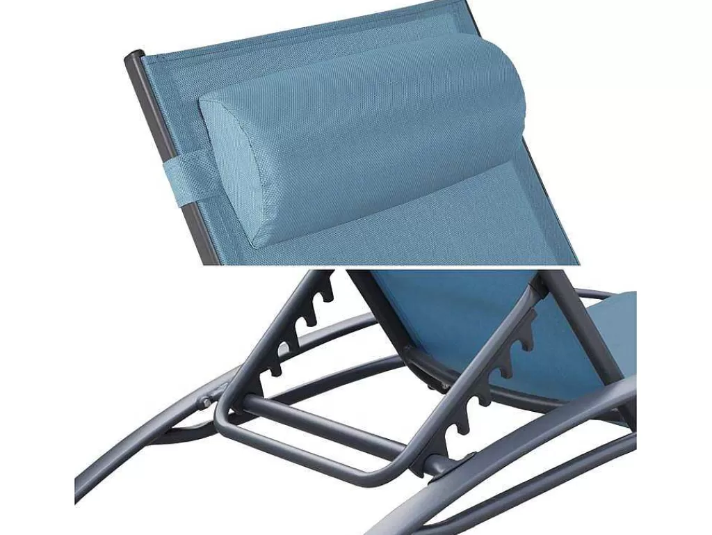 Espreguiçadeira*Happy Garden Conjunto De 2 Cadeiras De Conves Galapagos Em Têxtil Cinzento-Azul - Aluminio Cinzento Antracite
