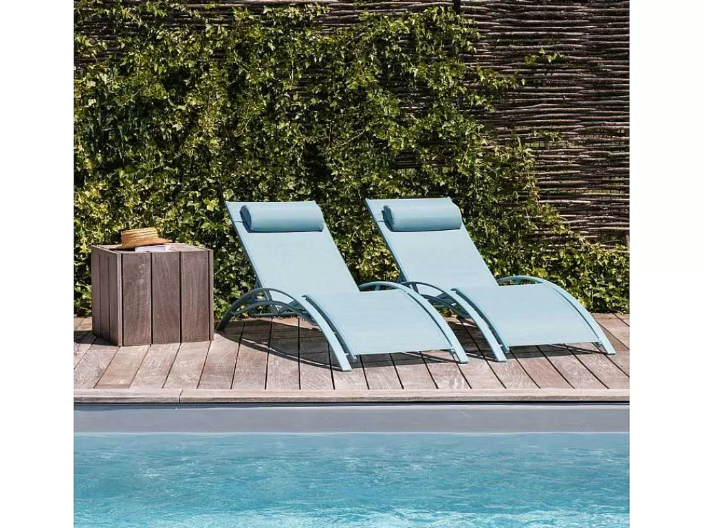 Espreguiçadeira*Happy Garden Conjunto De 2 Cadeiras De Conves Galapagos Em Têxtileno Azul Claro - Aluminio Azul Claro