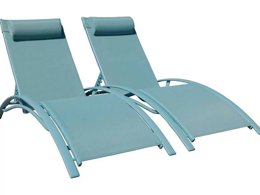 Espreguiçadeira*Happy Garden Conjunto De 2 Cadeiras De Conves Galapagos Em Têxtileno Azul Claro - Aluminio Azul Claro