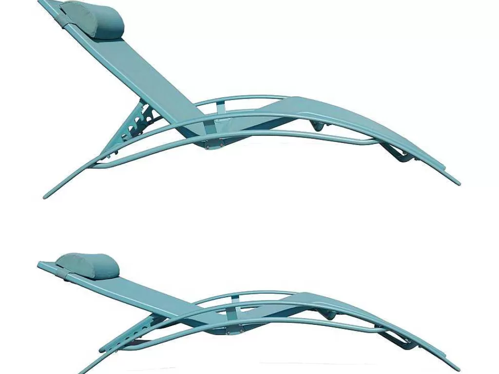 Espreguiçadeira*Happy Garden Conjunto De 2 Cadeiras De Conves Galapagos Em Têxtileno Azul Claro - Aluminio Azul Claro