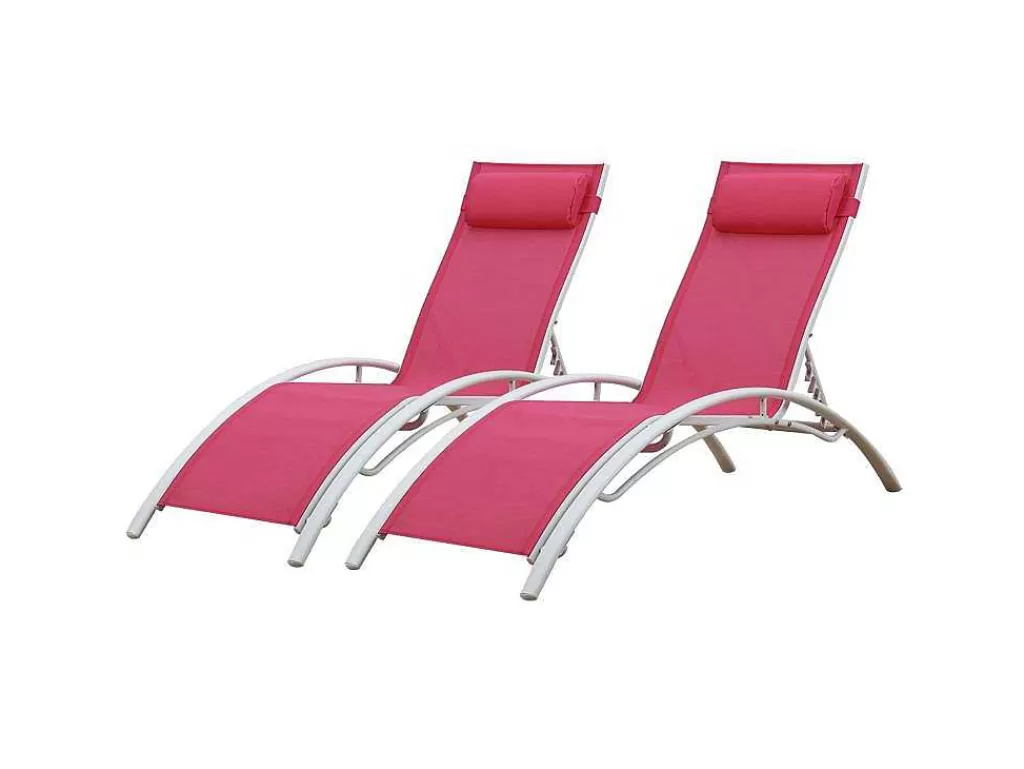 Espreguiçadeira*Happy Garden Conjunto De 2 Cadeiras De Conves Galapagos Em Têxtileno Rosa - Aluminio Branco