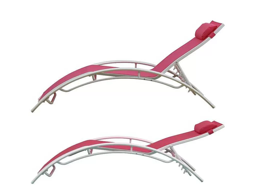 Espreguiçadeira*Happy Garden Conjunto De 2 Cadeiras De Conves Galapagos Em Têxtileno Rosa - Aluminio Branco