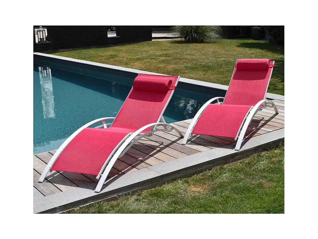 Espreguiçadeira*Happy Garden Conjunto De 2 Cadeiras De Conves Galapagos Em Têxtileno Rosa - Aluminio Branco