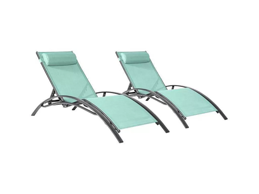 Espreguiçadeira*Happy Garden Conjunto De 2 Cadeiras De Conves Galapagos Em Têxtileno Verde Agua - Aluminio Cinzento Antracite