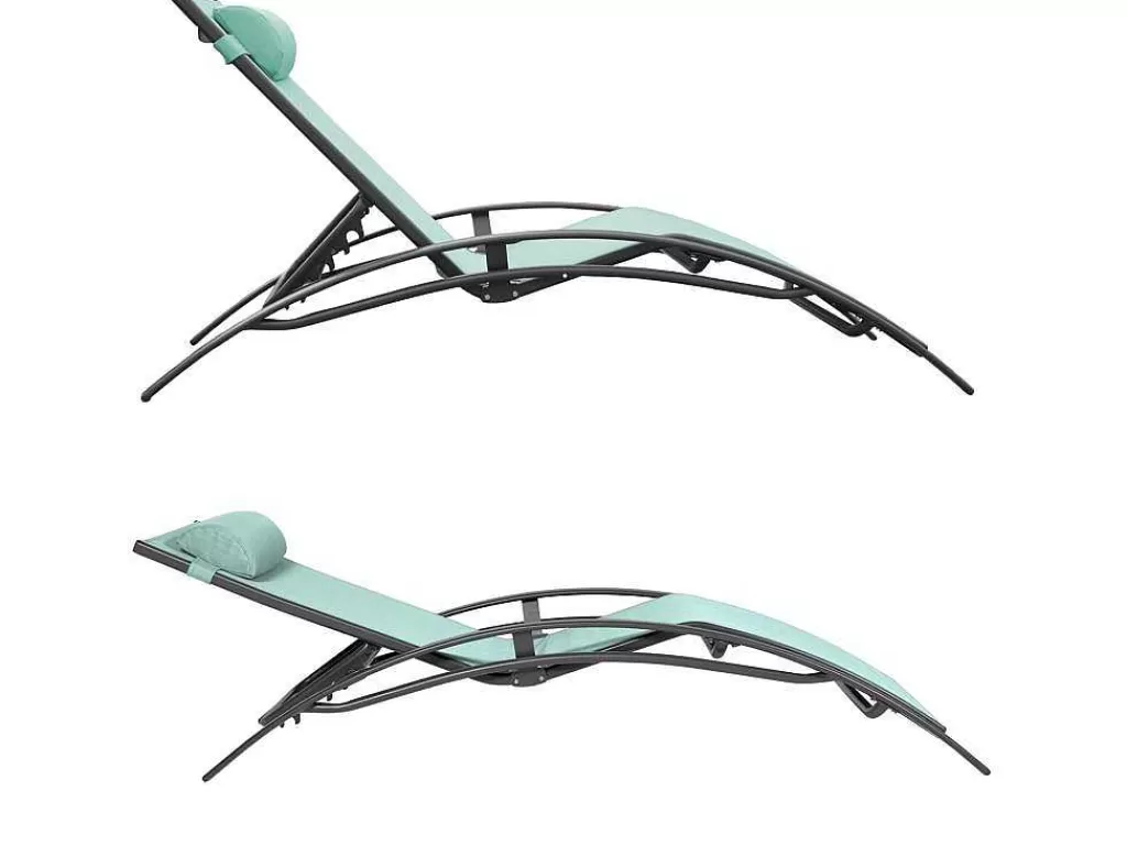 Espreguiçadeira*Happy Garden Conjunto De 2 Cadeiras De Conves Galapagos Em Têxtileno Verde Agua - Aluminio Cinzento Antracite