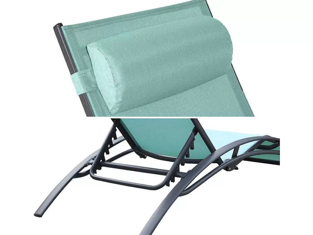 Espreguiçadeira*Happy Garden Conjunto De 2 Cadeiras De Conves Galapagos Em Têxtileno Verde Agua - Aluminio Cinzento Antracite