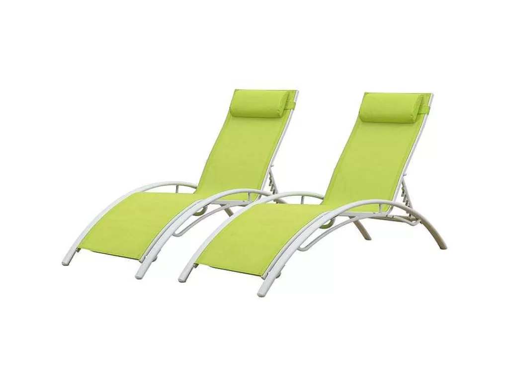Espreguiçadeira*Happy Garden Conjunto De 2 Cadeiras De Conves Galapagos Verde Têxtilene - Aluminio Branco