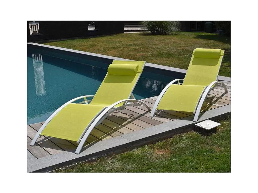 Espreguiçadeira*Happy Garden Conjunto De 2 Cadeiras De Conves Galapagos Verde Têxtilene - Aluminio Branco
