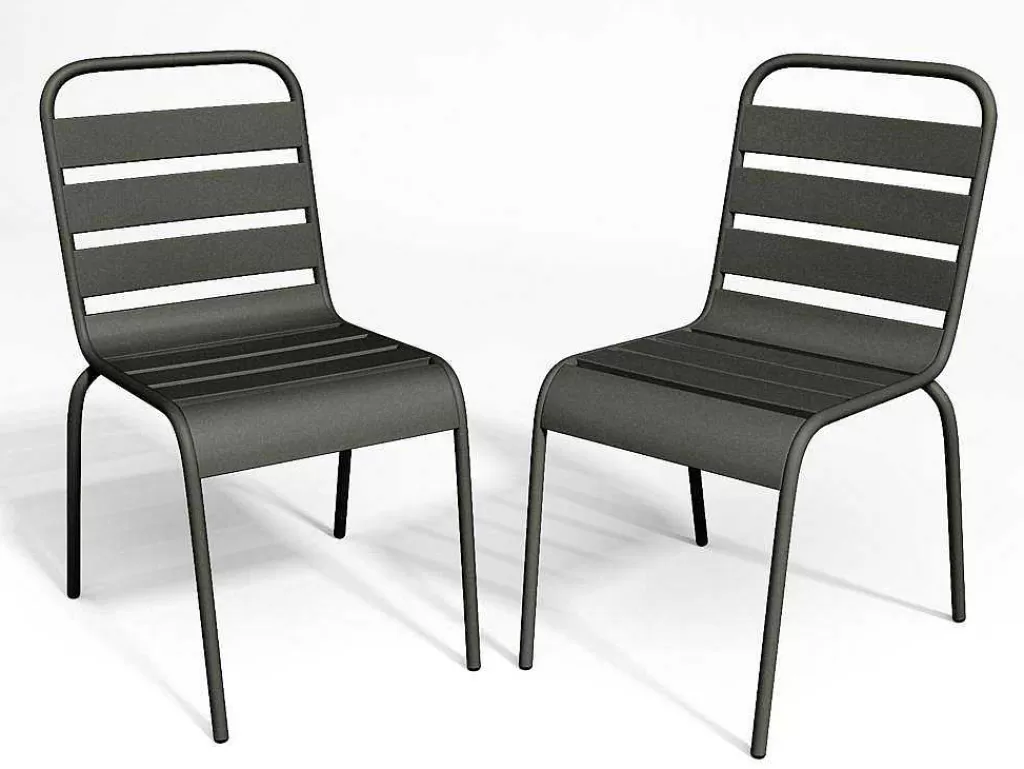 Conjunto Mesa E Cadeiras De Jardim*MYLIA Conjunto De 2 Cadeiras De Jardim Empilhaveis Em Metal Cinzento-Escuro - Mirmande