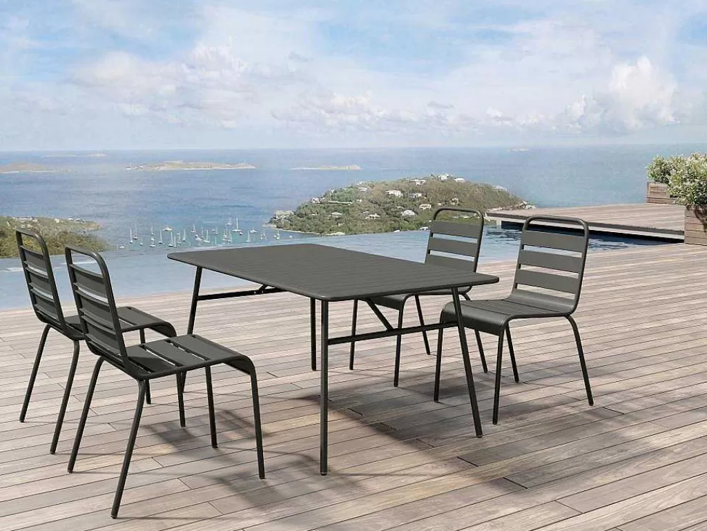 Conjunto Mesa E Cadeiras De Jardim*MYLIA Conjunto De 2 Cadeiras De Jardim Empilhaveis Em Metal Cinzento-Escuro - Mirmande