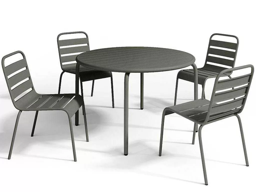 Conjunto Mesa E Cadeiras De Jardim*MYLIA Conjunto De 2 Cadeiras De Jardim Empilhaveis Em Metal Cinzento-Escuro - Mirmande