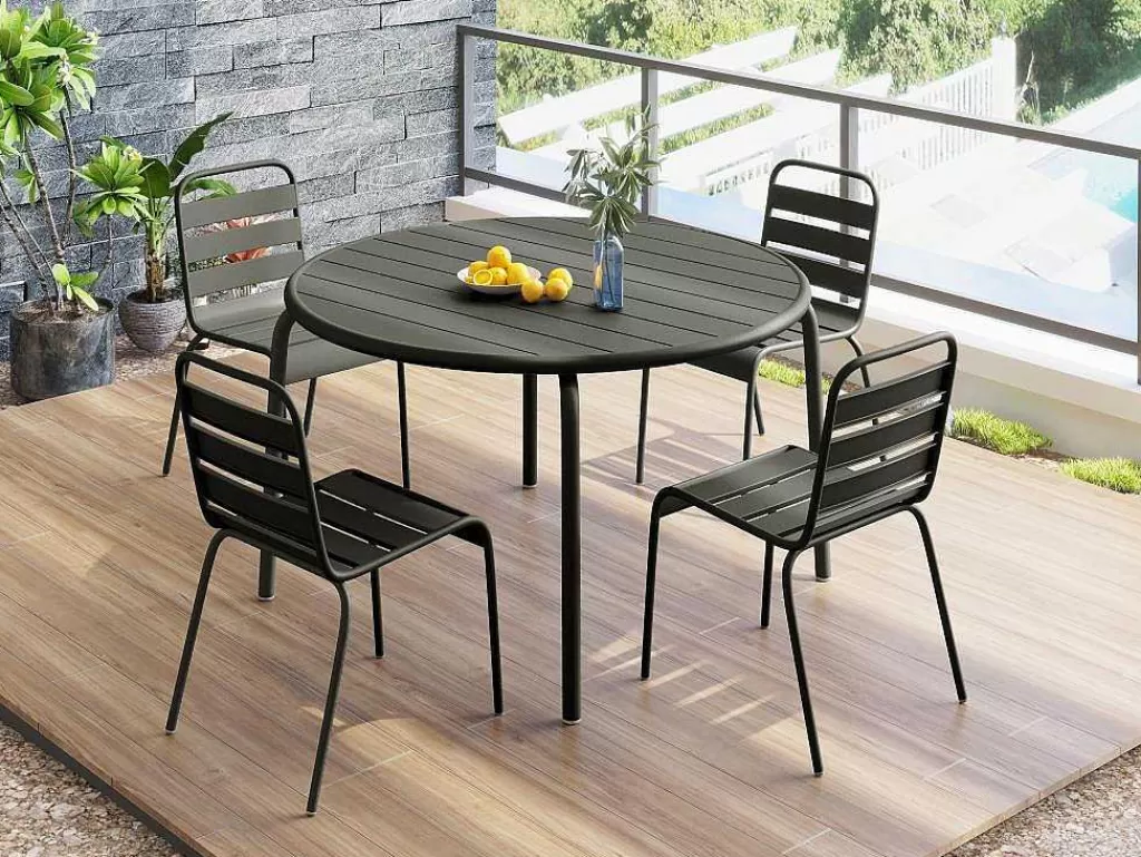 Conjunto Mesa E Cadeiras De Jardim*MYLIA Conjunto De 2 Cadeiras De Jardim Empilhaveis Em Metal Cinzento-Escuro - Mirmande