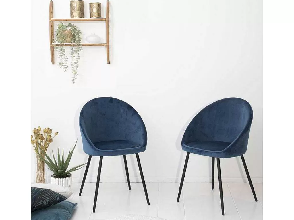Promoções Sala*Happy Garden Conjunto De 2 Cadeiras De Veludo Azul Diane Vintage