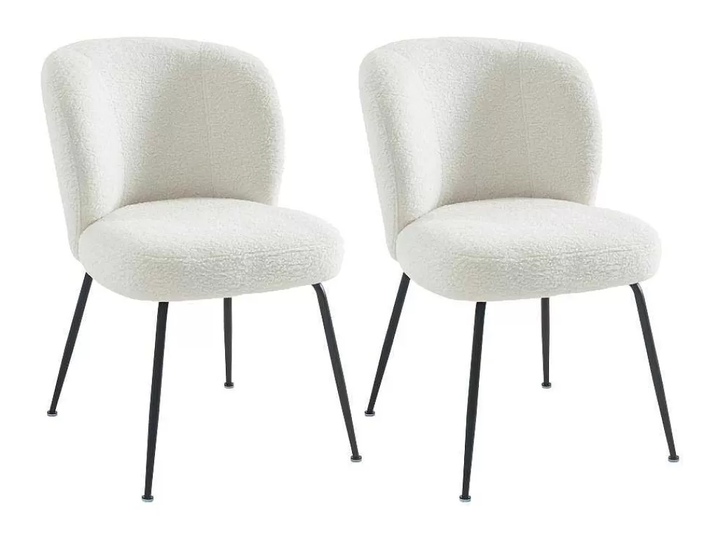 Cadeira*Vente-unique Conjunto De 2 Cadeiras Em Tecido Boucle E Metal Branco Pascal Morabito - Polpona