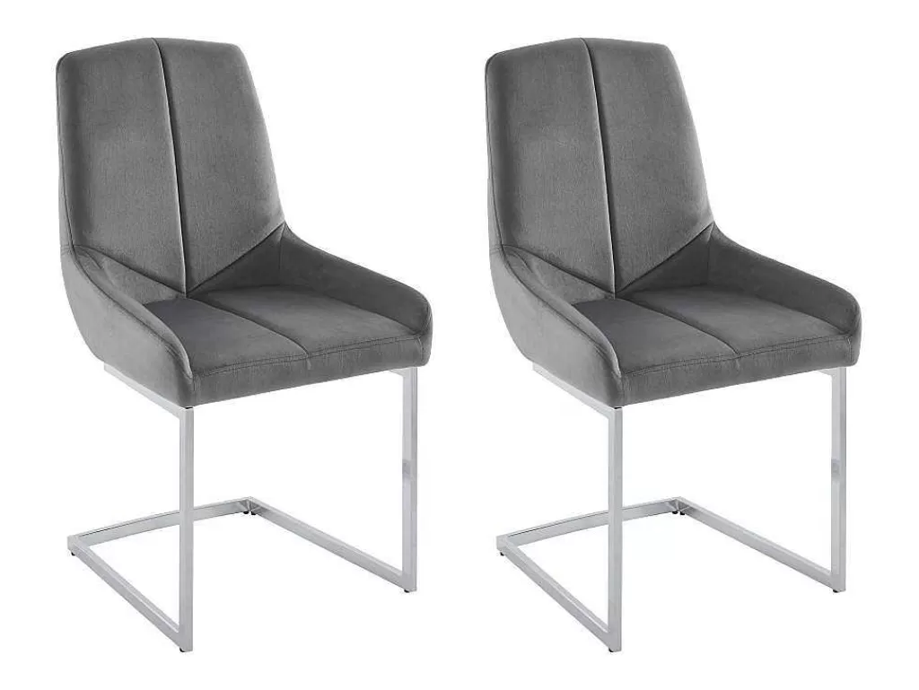 Cadeira*Vente-unique Conjunto De 2 Cadeiras Em Veludo E Metal, Cor Cinza - Berlona