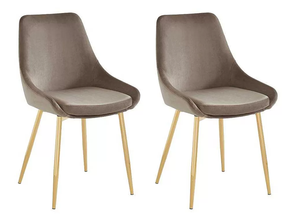 Cadeira*Vente-unique Conjunto De 2 Cadeiras Em Veludo E Metal Dourado Cor Taupe - Masurie