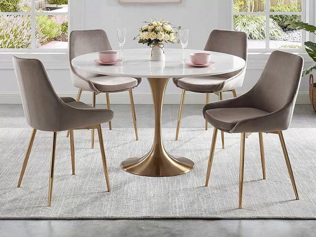 Cadeira*Vente-unique Conjunto De 2 Cadeiras Em Veludo E Metal Dourado Cor Taupe - Masurie