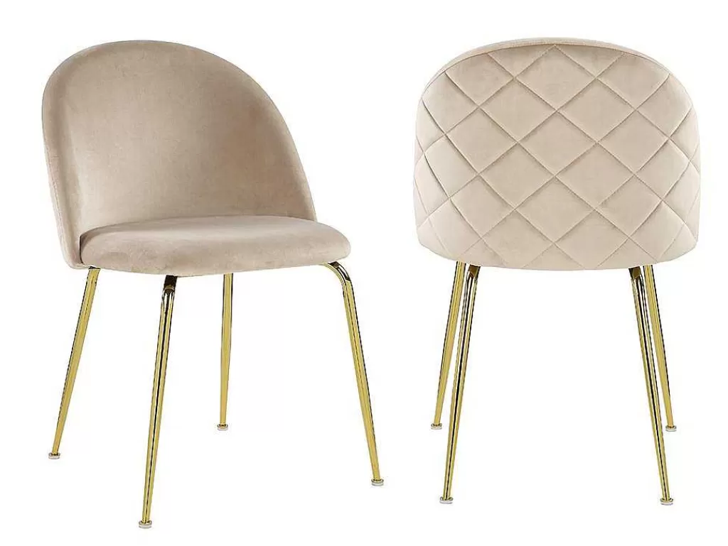 Cadeira*Vente-unique Conjunto De 2 Cadeiras Melbourne - Veludo E Metal Dourado - Bege