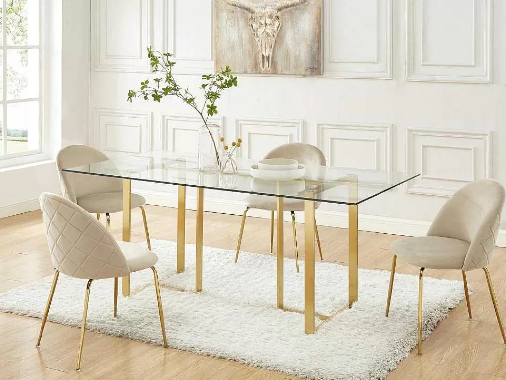 Cadeira*Vente-unique Conjunto De 2 Cadeiras Melbourne - Veludo E Metal Dourado - Bege