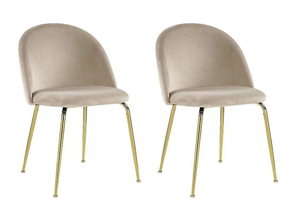 Cadeira*Vente-unique Conjunto De 2 Cadeiras Melbourne - Veludo E Metal Dourado - Bege