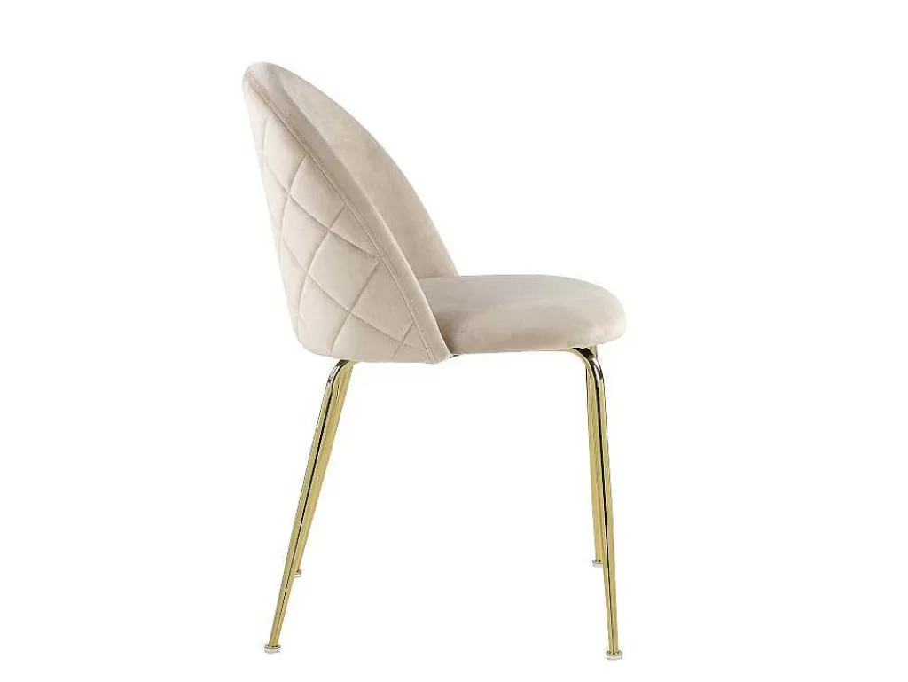 Cadeira*Vente-unique Conjunto De 2 Cadeiras Melbourne - Veludo E Metal Dourado - Bege