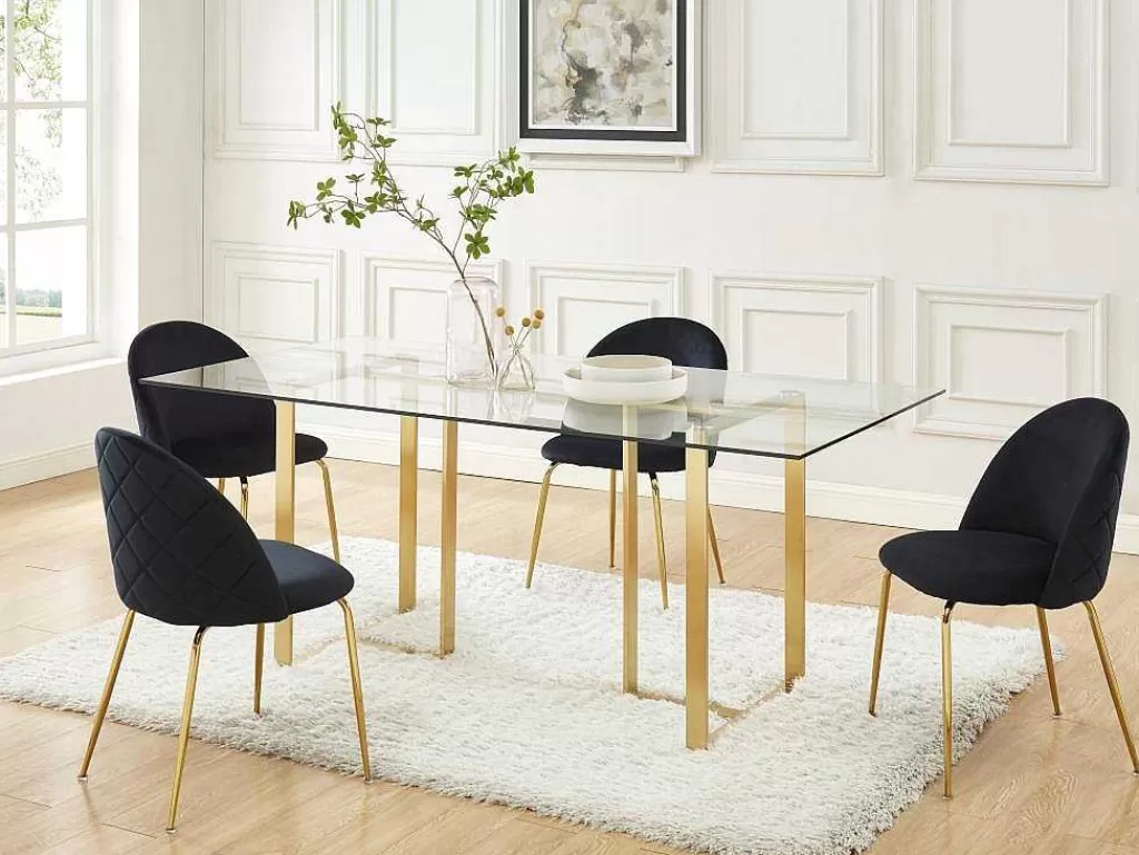 Cadeira*Vente-unique Conjunto De 2 Cadeiras Melbourne - Veludo E Metal Dourado - Preto
