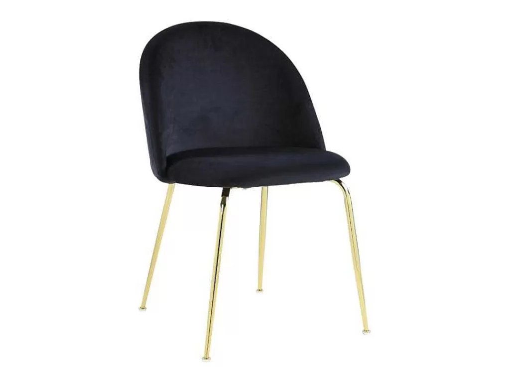 Cadeira*Vente-unique Conjunto De 2 Cadeiras Melbourne - Veludo E Metal Dourado - Preto