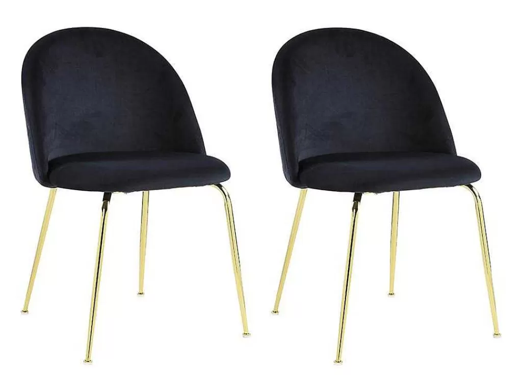 Cadeira*Vente-unique Conjunto De 2 Cadeiras Melbourne - Veludo E Metal Dourado - Preto