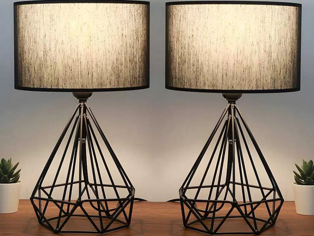 Candeeiro De Mesa*OZAIA Conjunto De 2 Candeeiros De Mesa Em Metal Cor Preto E Abajur Em Tecido De A. 41 Cm - Anaia
