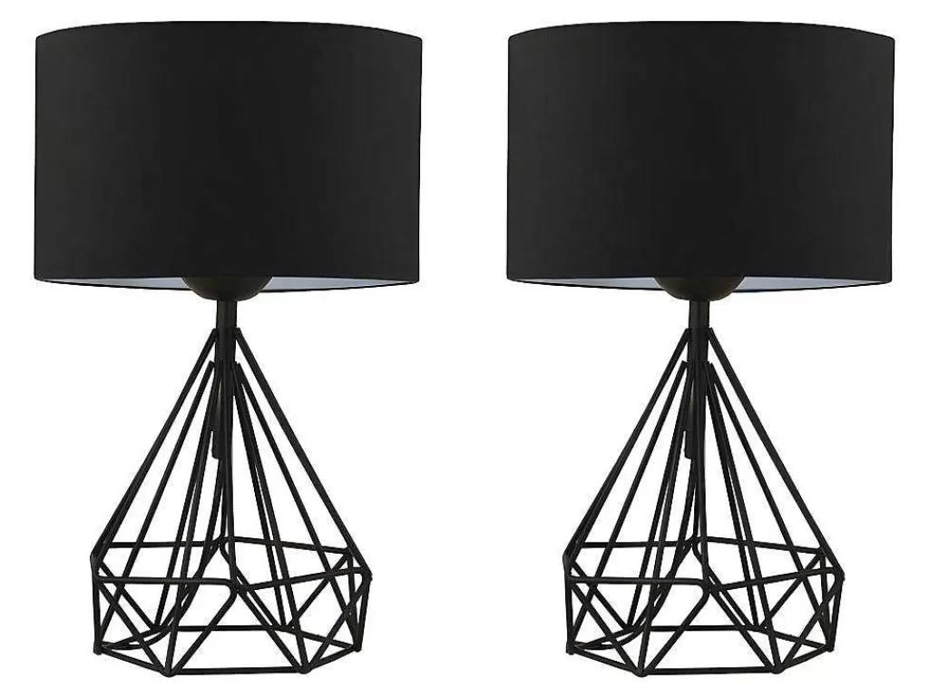 Candeeiro De Mesa*OZAIA Conjunto De 2 Candeeiros De Mesa Em Metal Cor Preto E Abajur Em Tecido De A. 41 Cm - Anaia