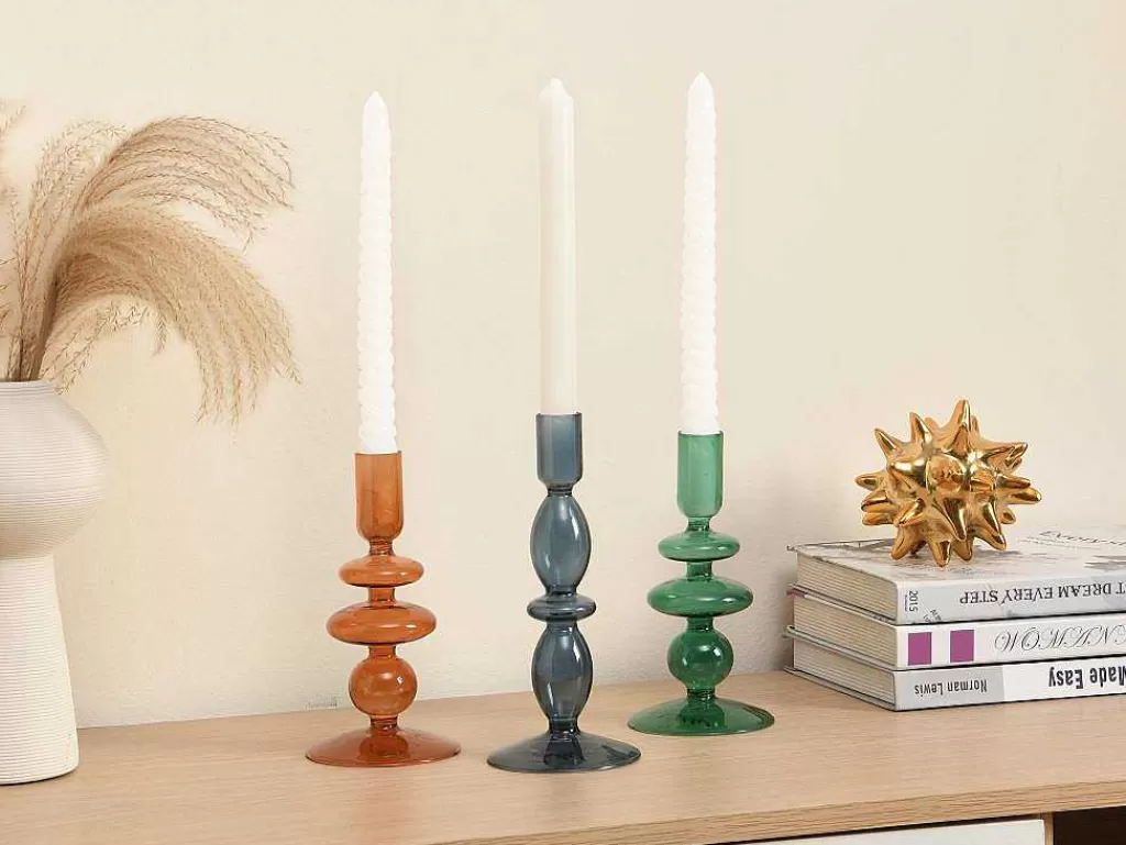 Castiçais Decorativos E Velas*OZAIA Conjunto De 2 Castiçais A. 21 E 18,5 Cm Vidro Laranja - Kandie