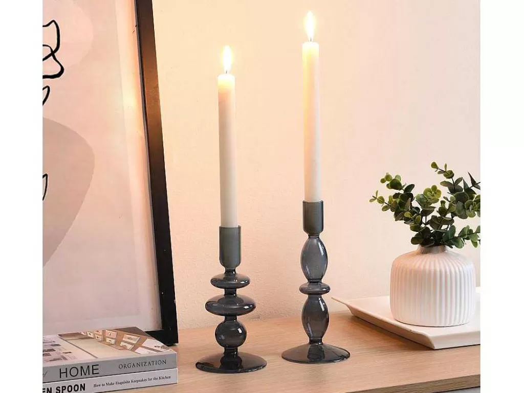 Castiçais Decorativos E Velas*OZAIA Conjunto De 2 Castiçais D. 9 X A. 21 Cm E D. 9 E A. 18,5 Cm Vidro Azul - Kandie
