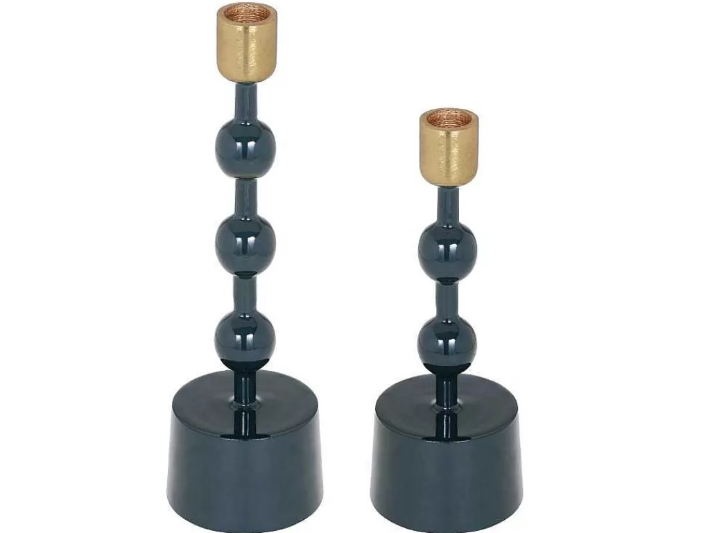 Castiçais Decorativos E Velas*OZAIA Conjunto De 2 Castiçais Em Aluminio Esmaltado A. 26,5 Cm X A. 22 Cm Azul-Esverdeado - Parina