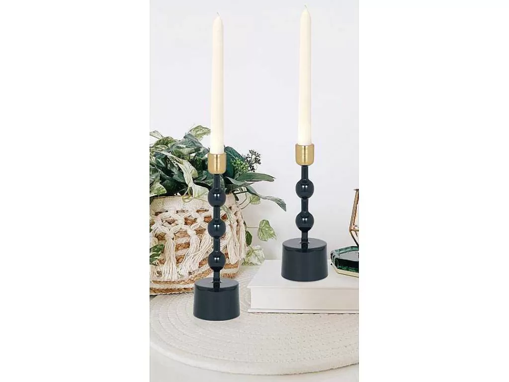 Castiçais Decorativos E Velas*OZAIA Conjunto De 2 Castiçais Em Aluminio Esmaltado A. 26,5 Cm X A. 22 Cm Azul-Esverdeado - Parina