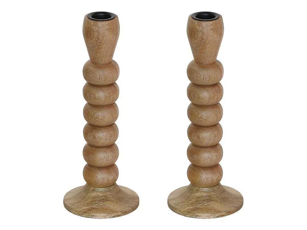 Promoções Decoração*OZAIA Conjunto De 2 Castiçais Em Madeira De Mangueira A.23 Cm Natural - Fainin