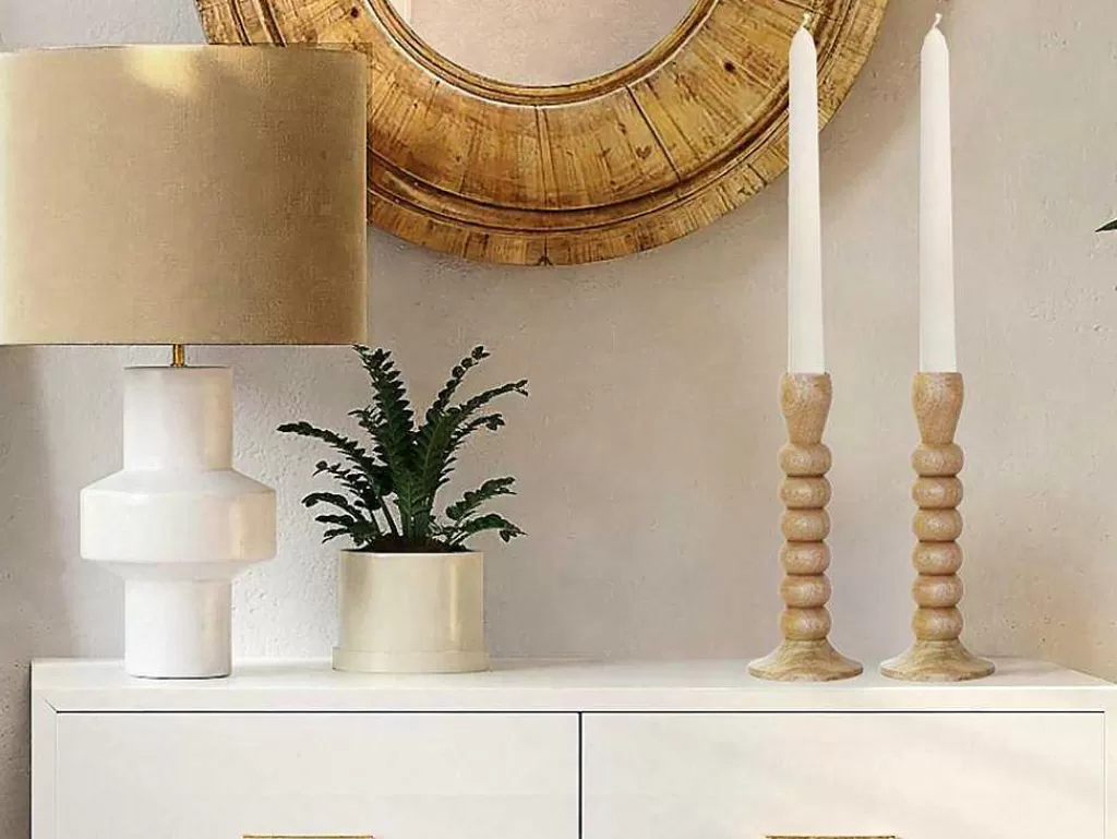 Promoções Decoração*OZAIA Conjunto De 2 Castiçais Em Madeira De Mangueira A.23 Cm Natural - Fainin