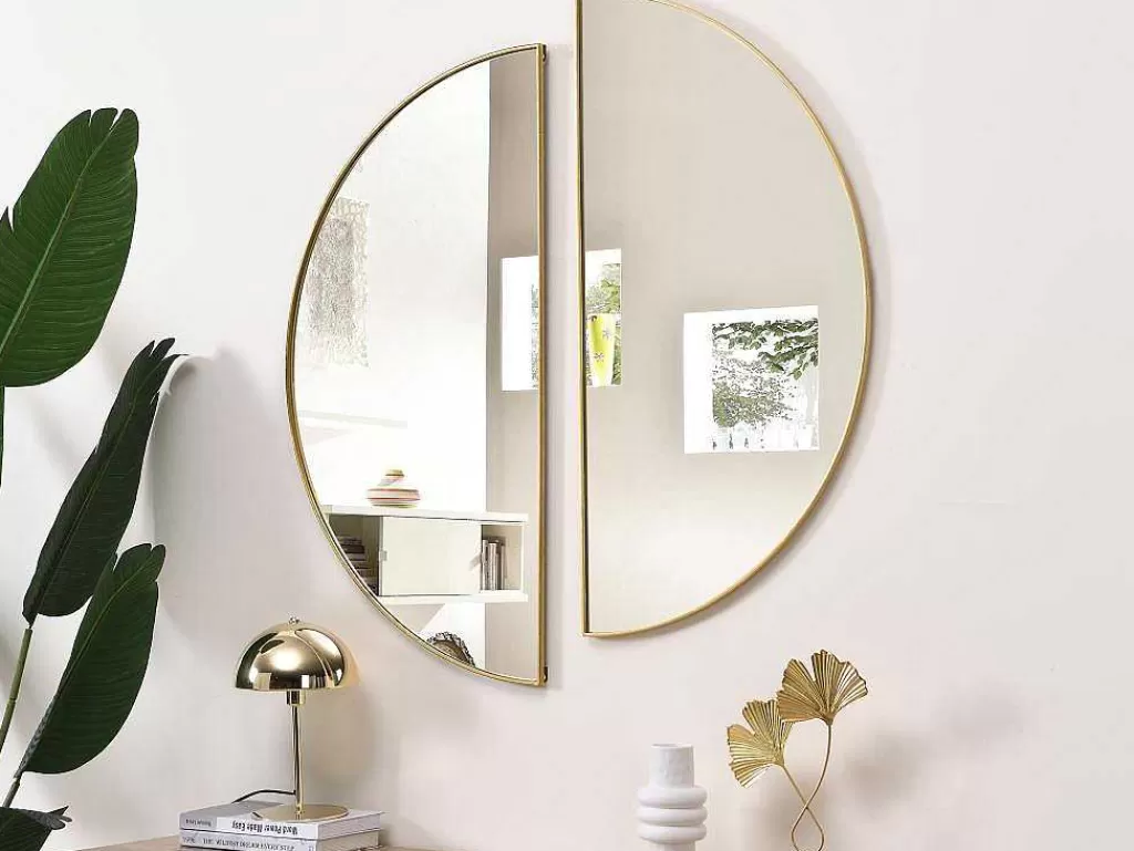 Espelhos*OZAIA Conjunto De 2 Espelhos Semicirculo Design Em Metal C50 X A100 Cm Dourado - Gavra
