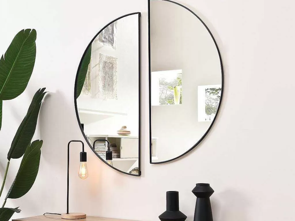 Espelhos*OZAIA Conjunto De 2 Espelhos Semicirculo Design Em Metal C50 X A100 Cm Preto - Gavra