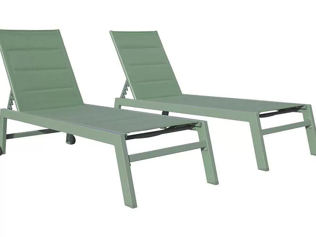Espreguiçadeira*Happy Garden Conjunto De 2 Espreguiçadeiras Barbados Em Salvia Verde Têxtilene - Aluminio Salvia Verde