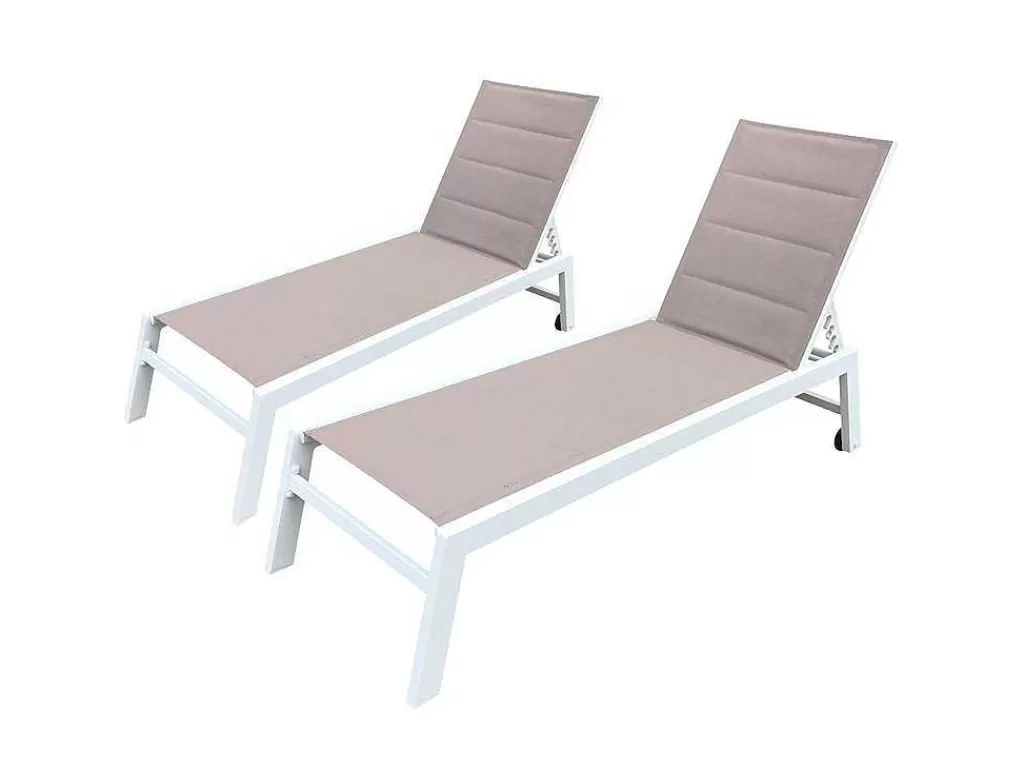 Espreguiçadeira*Happy Garden Conjunto De 2 Espreguiçadeiras Barbados Em Taupe Têxtilene - Aluminio Branco