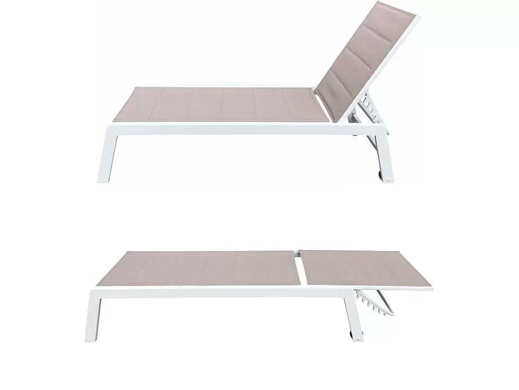 Espreguiçadeira*Happy Garden Conjunto De 2 Espreguiçadeiras Barbados Em Taupe Têxtilene - Aluminio Branco