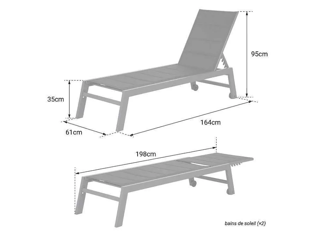 Espreguiçadeira*Happy Garden Conjunto De 2 Espreguiçadeiras Barbados Em Taupe Têxtilene - Taupe Aluminium