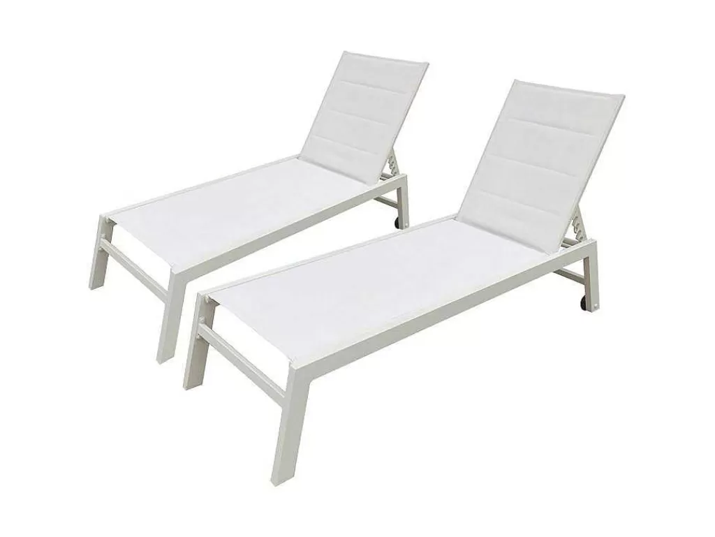 Espreguiçadeira*Happy Garden Conjunto De 2 Espreguiçadeiras Barbados Em Têxtileno Branco - Aluminio Branco