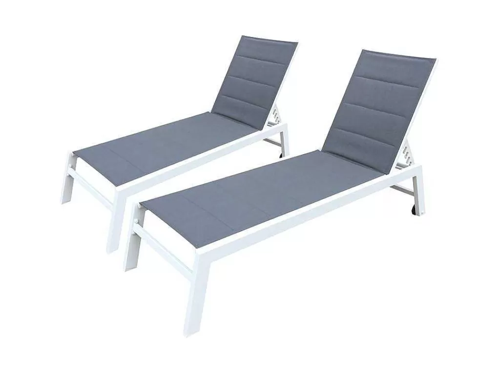 Espreguiçadeira*Happy Garden Conjunto De 2 Espreguiçadeiras Barbados Em Têxtileno Cinzento - Aluminio Branco