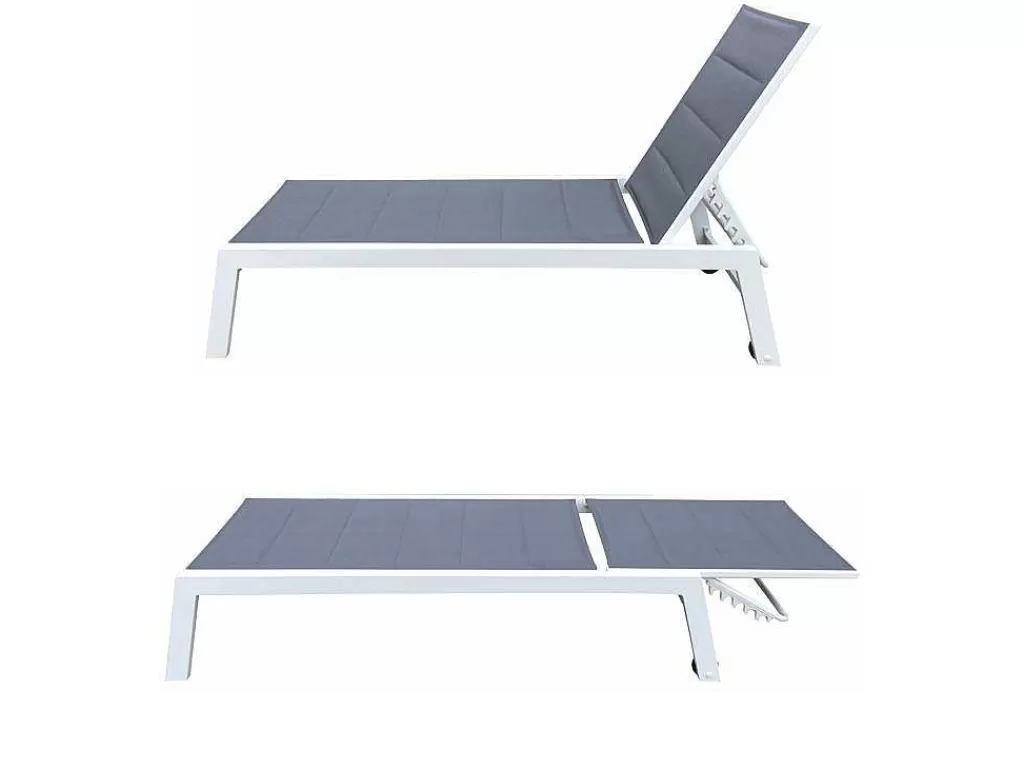 Espreguiçadeira*Happy Garden Conjunto De 2 Espreguiçadeiras Barbados Em Têxtileno Cinzento - Aluminio Branco