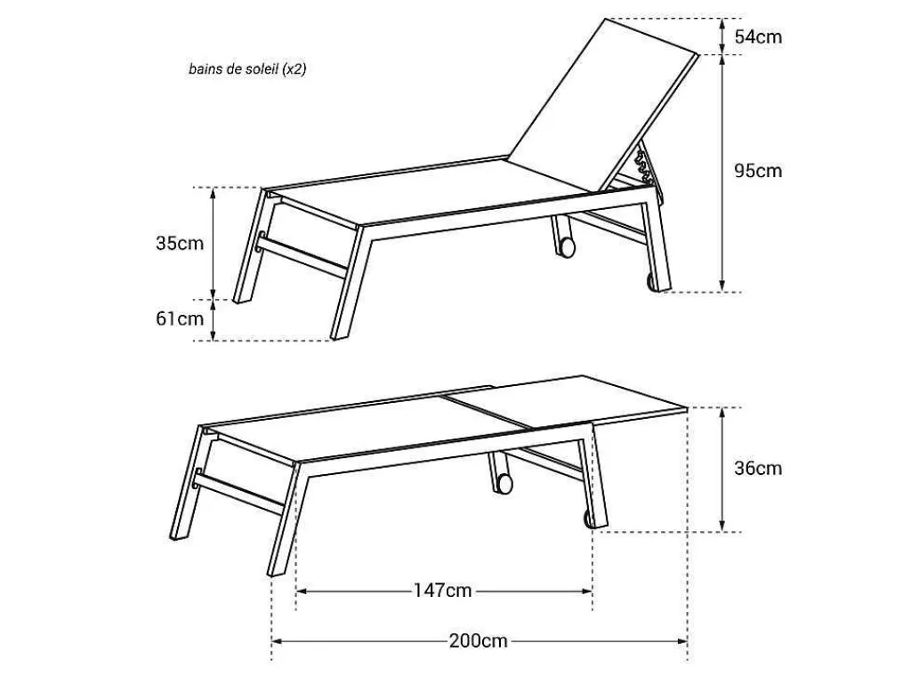 Espreguiçadeira*Happy Garden Conjunto De 2 Espreguiçadeiras Barbados Em Têxtileno Cinzento - Aluminio Branco